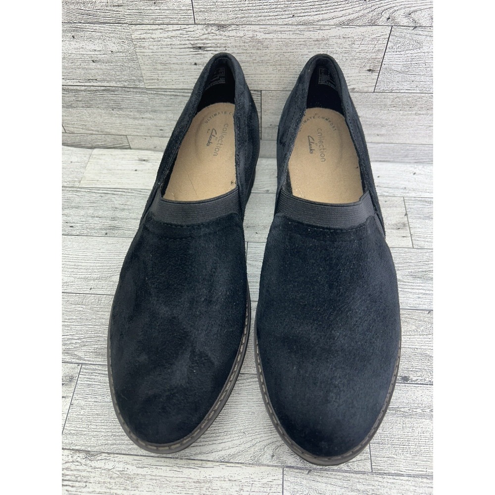 Clarks Collection‎ Airabell Mid Slip On Black Suede Womens Wedge Shoes Size 9